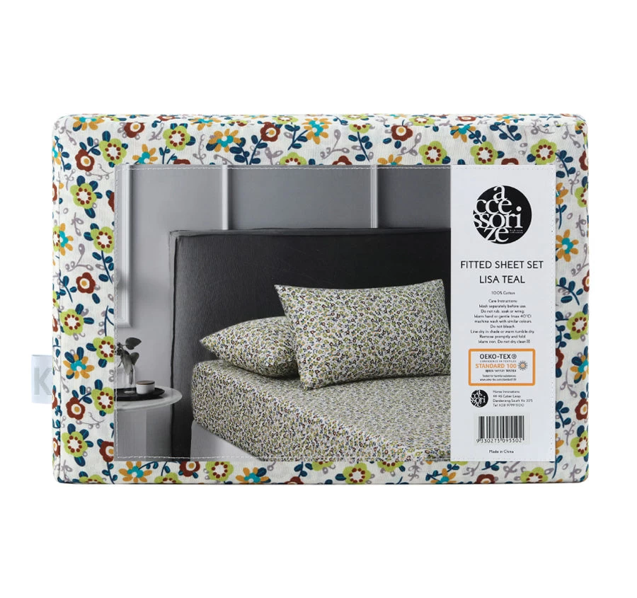 Accessorize Lisa Washed Cotton Fitted Sheet Combo Set Teal - Image 5