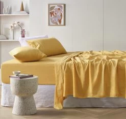Stonewashed French Linen Mega Sheet Set Range Ochre
