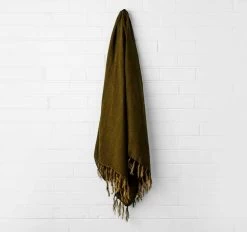 Vintage Linen Fringe 130x170cm Throw Rug Khaki
