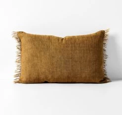 Vintage Linen Fringe 35x55cm Filled Cushion Bronze