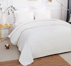 Embroidered Rich Coverlet Set Range Cream