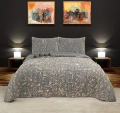Stone Wash Coverlet Set Range Gun Metal