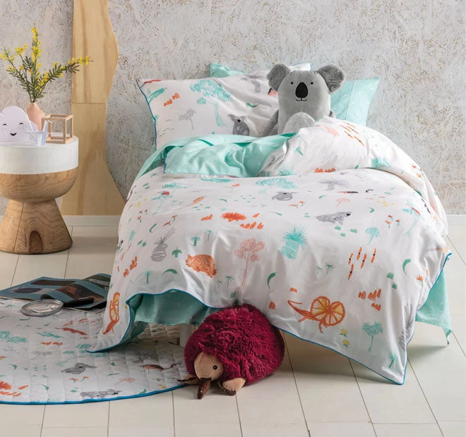 Aussie Friends Quilt Cover Set Range Aqua