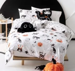 Scaredy Cat Quilt Cover Set Range White