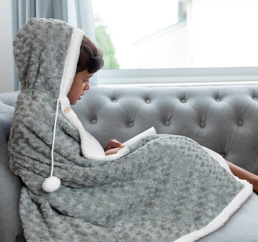 Silver Rose 101x127cm Hooded Blanket Grey - Image 4