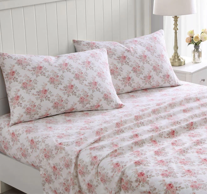 Laura Ashley Lisalee Printed Flannelette Cotton Sheet Set Range Pink