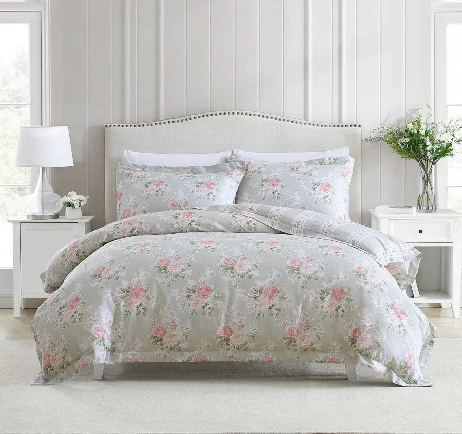Laura Ashley Melany Quilt Cover Set Range Pink And Grey