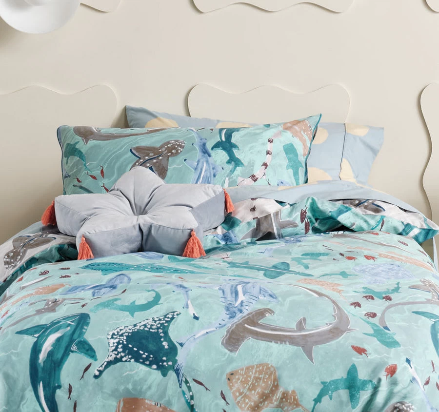Shark School Quilt Cover Set Range Aqua - Image 4