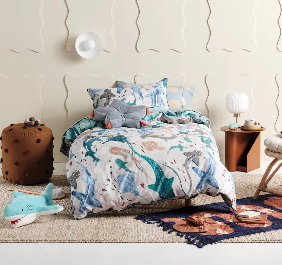 Shark School Quilt Cover Set Range Aqua - Image 5