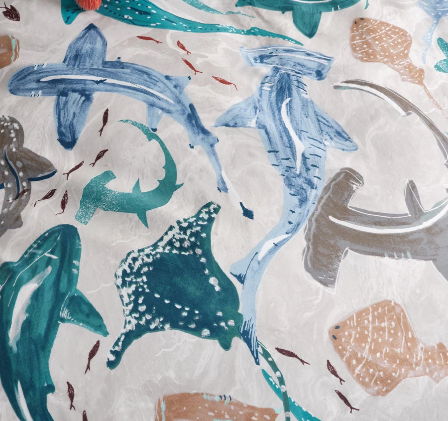 Shark School Quilt Cover Set Range Aqua - Image 6