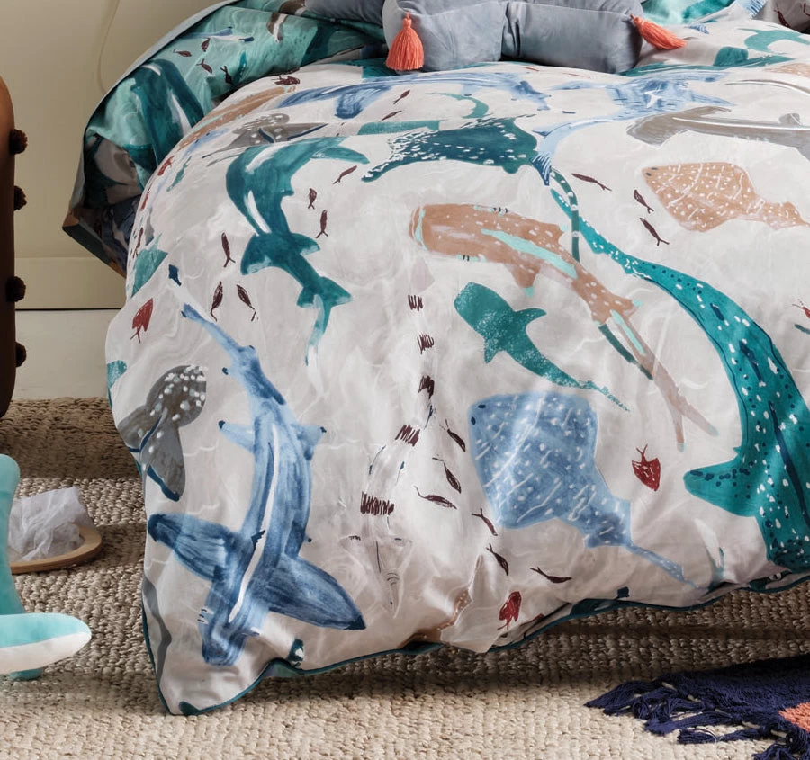 Shark School Quilt Cover Set Range Aqua - Image 7