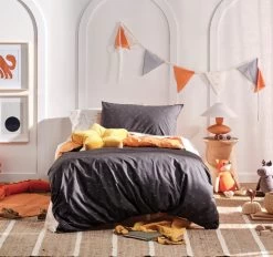 Smiles All Round Quilt Cover Set Range Charcoal And Apricot