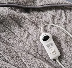 Sherpa 120x160cm Plush Heated Throw Light Grey