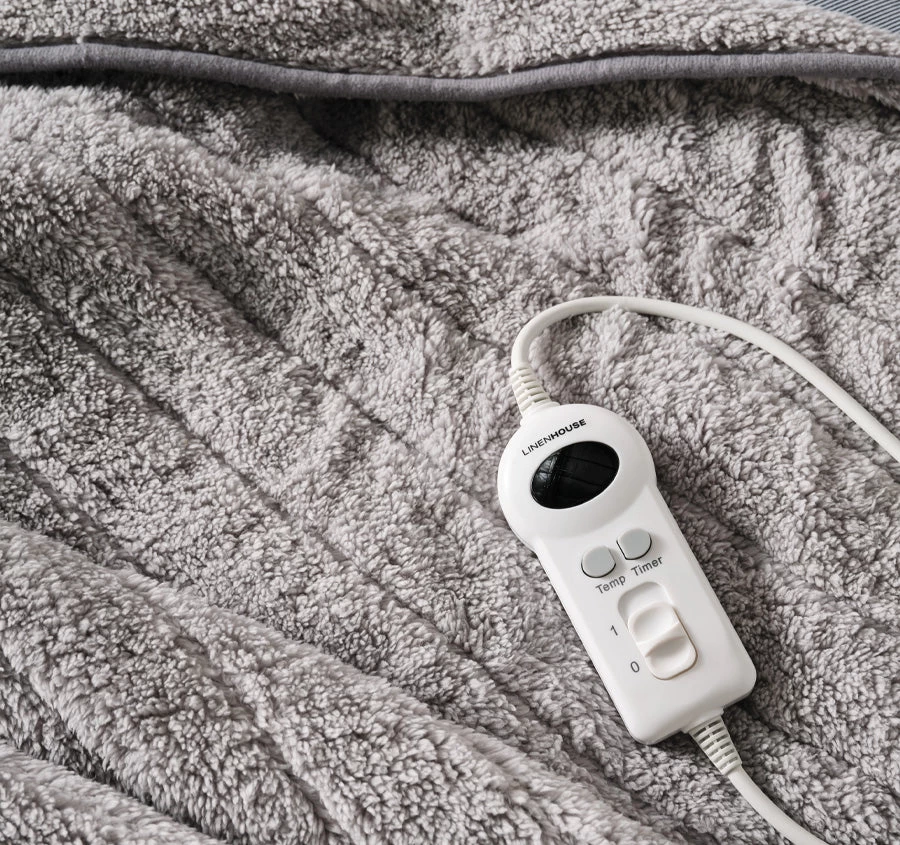 Sherpa 120x160cm Plush Heated Throw Light Grey